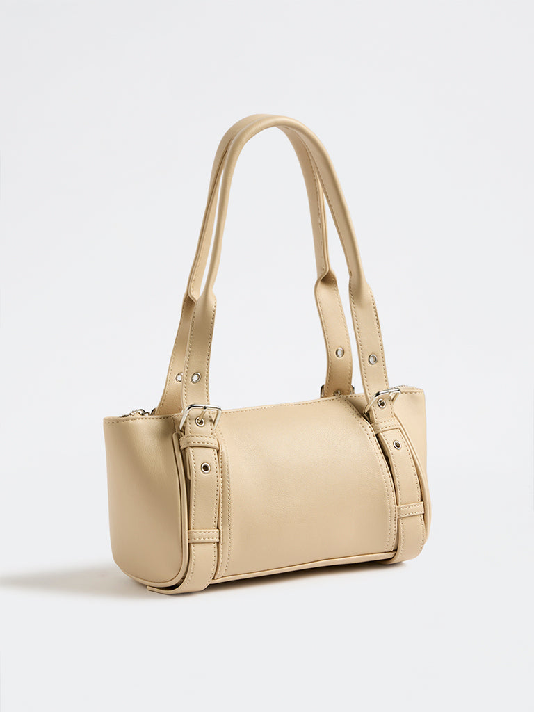 Westside Light Beige Buckle-Detailed Shoulder Bag