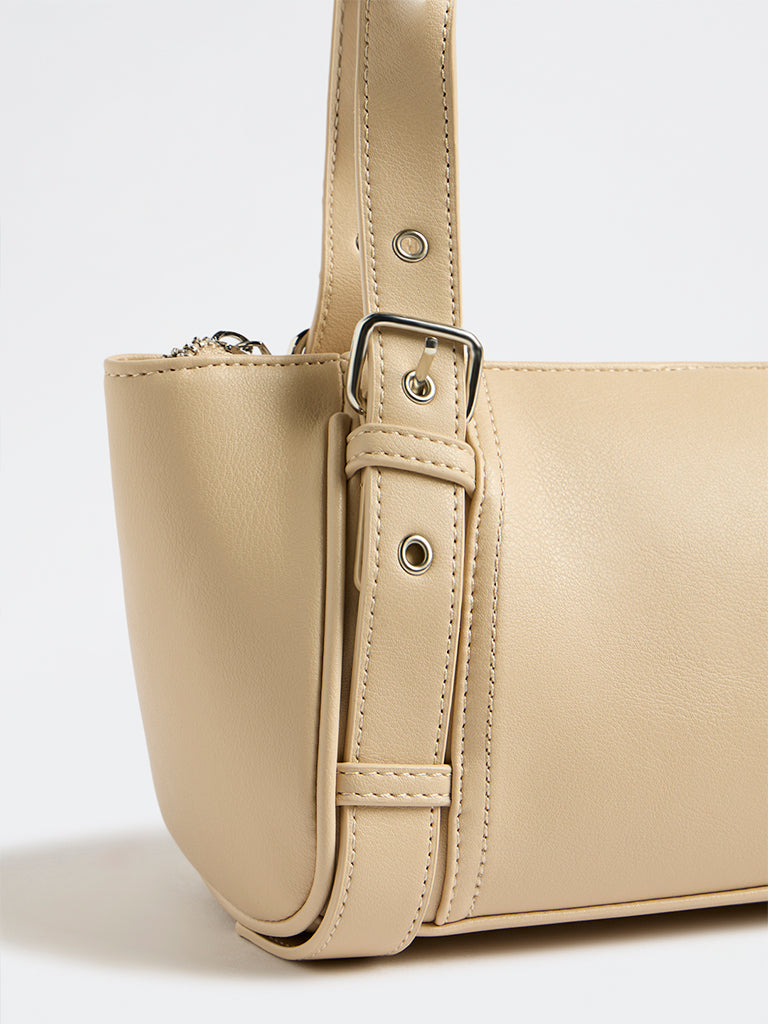 Westside Light Beige Buckle-Detailed Shoulder Bag