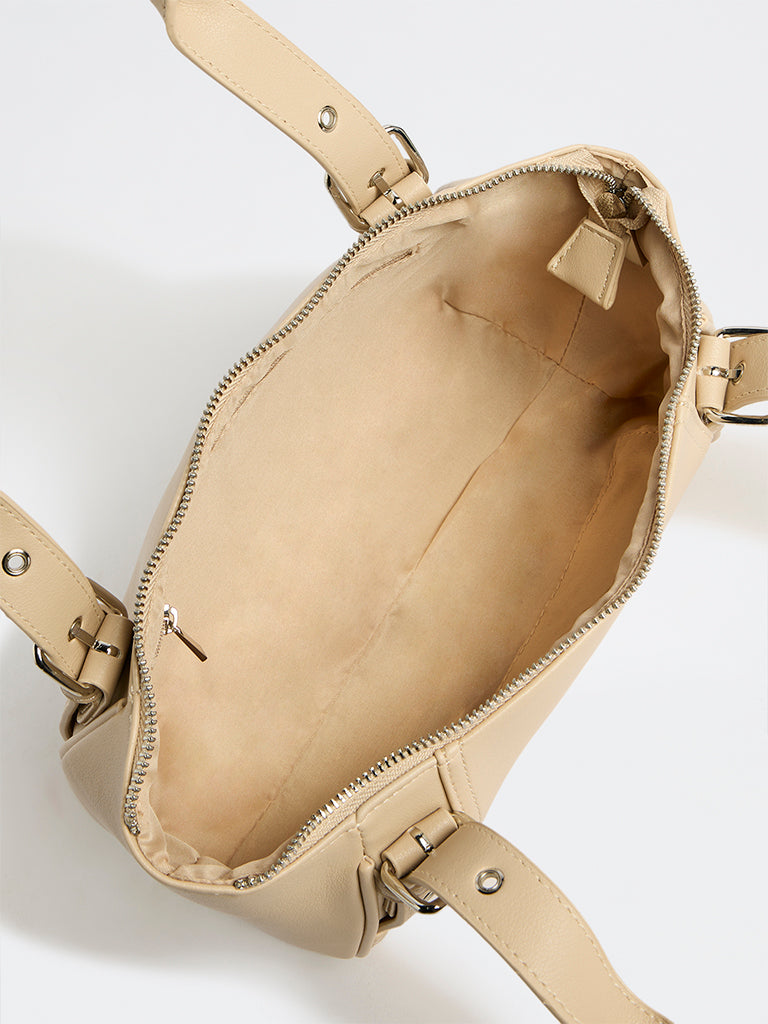 Westside Light Beige Buckle-Detailed Shoulder Bag