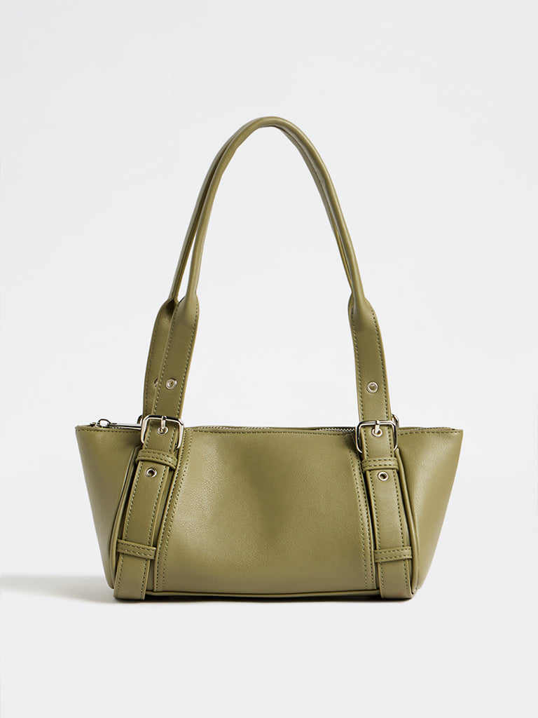 Westside Olive Buckle-Detail Shoulder Bag