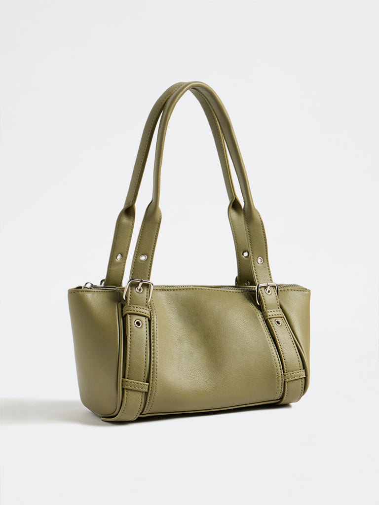 Westside Olive Buckle-Detail Shoulder Bag