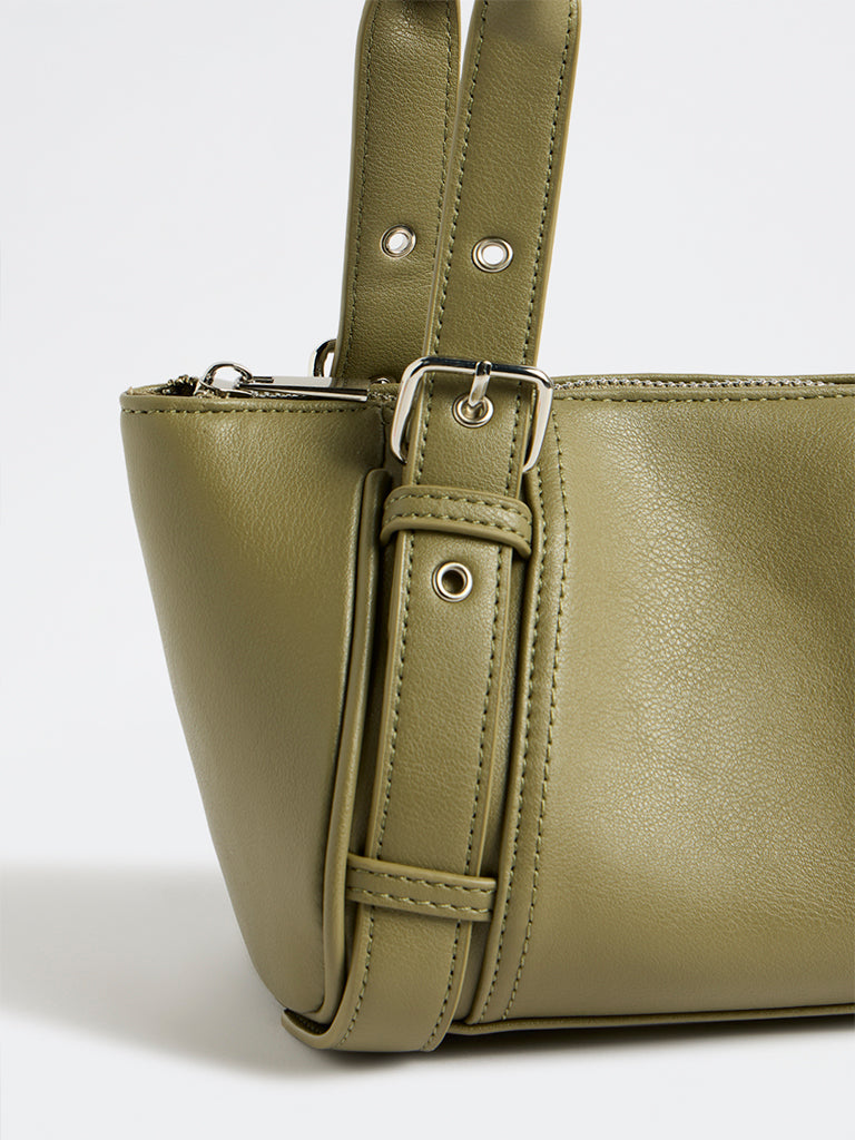 Westside Olive Buckle-Detail Shoulder Bag