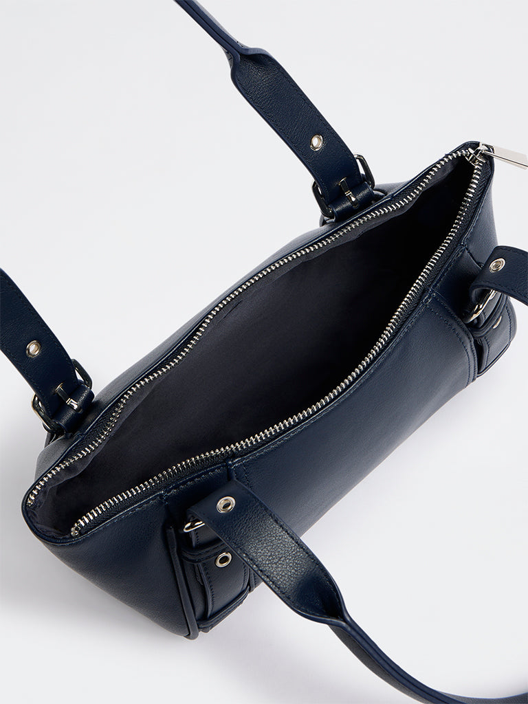 Westside Navy Buckle-Detailed Shoulder Bag