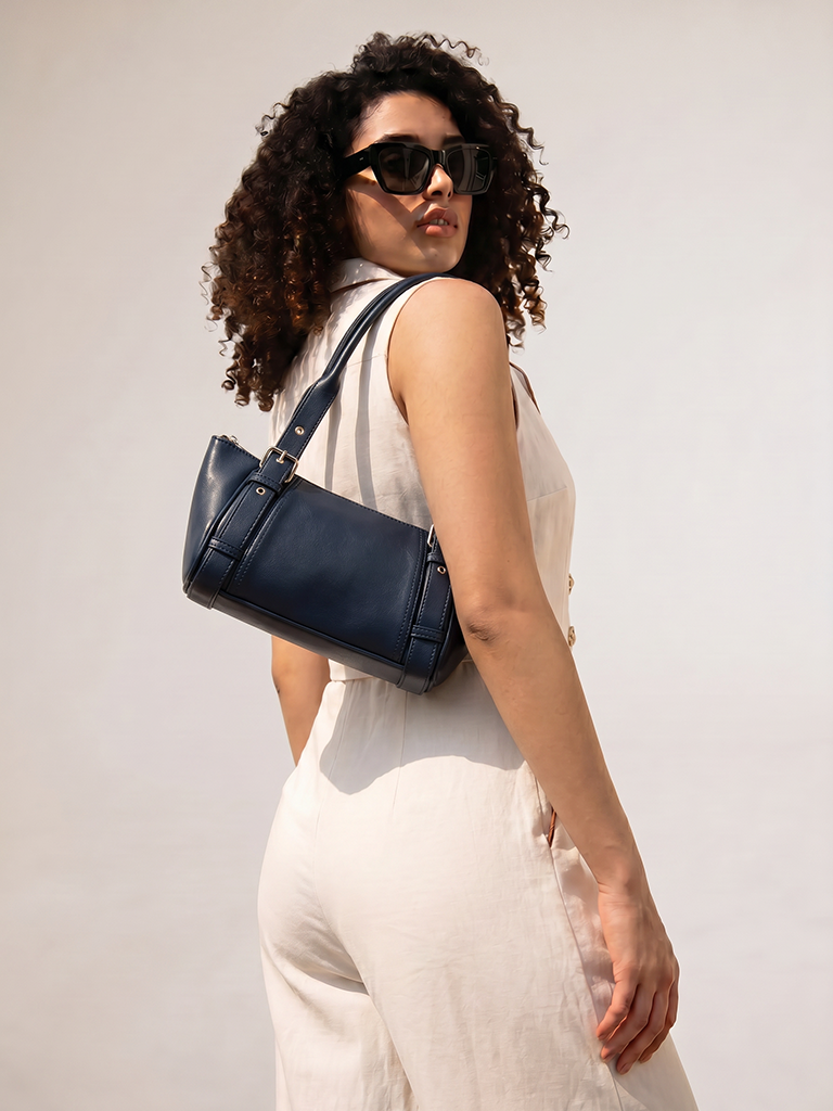 Westside Navy Buckle-Detailed Shoulder Bag