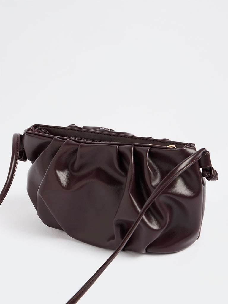 Westside Dark Brown Pleated Sling Bag