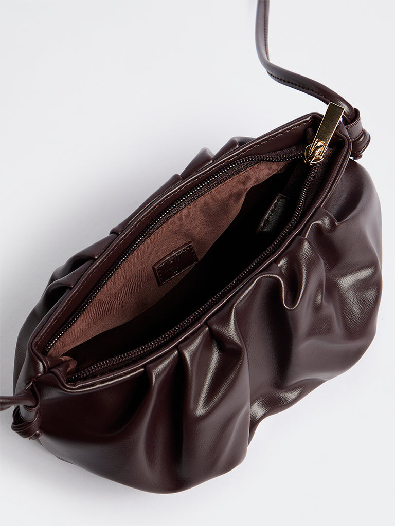 Westside Dark Brown Pleated Sling Bag