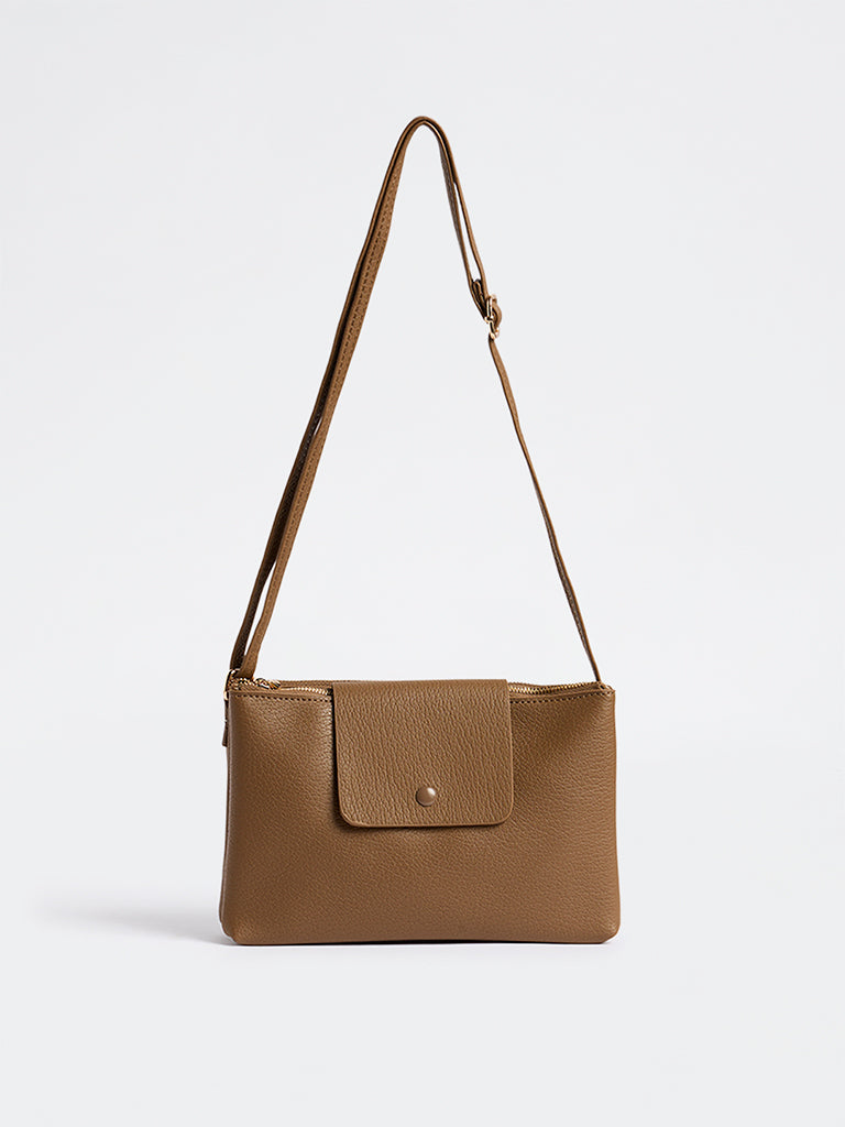 Westside Brown Textured Sling Bag