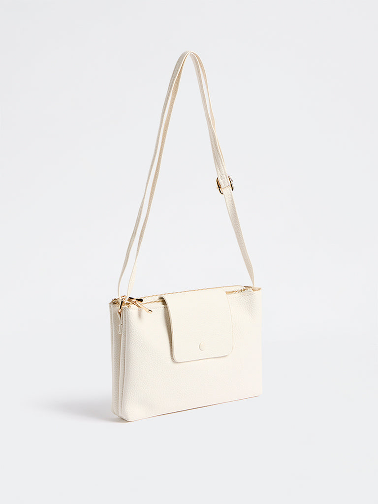 Westside White Textured Sling Bag