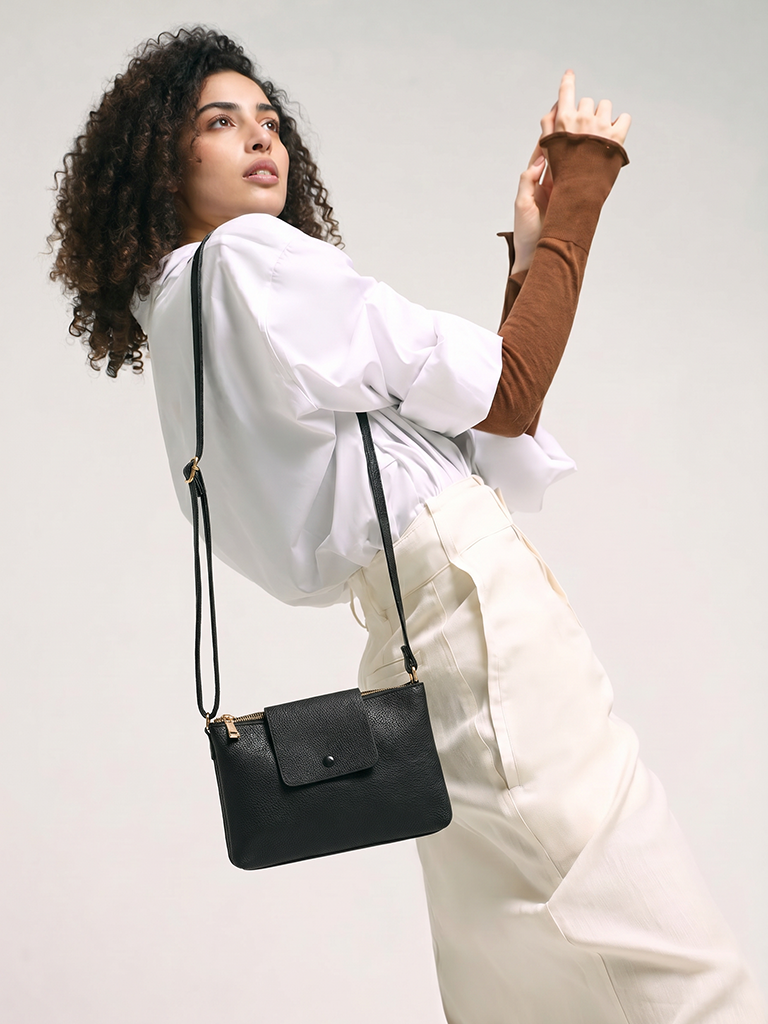Westside Black Textured Sling Bag
