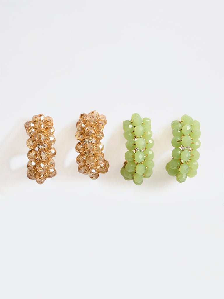 Westside Accessories Green and Peach Beaded Hoop Earrings