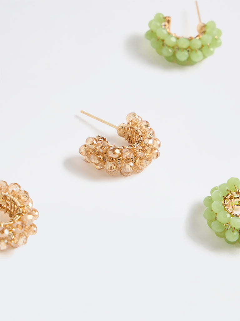 Westside Accessories Green and Peach Beaded Hoop Earrings