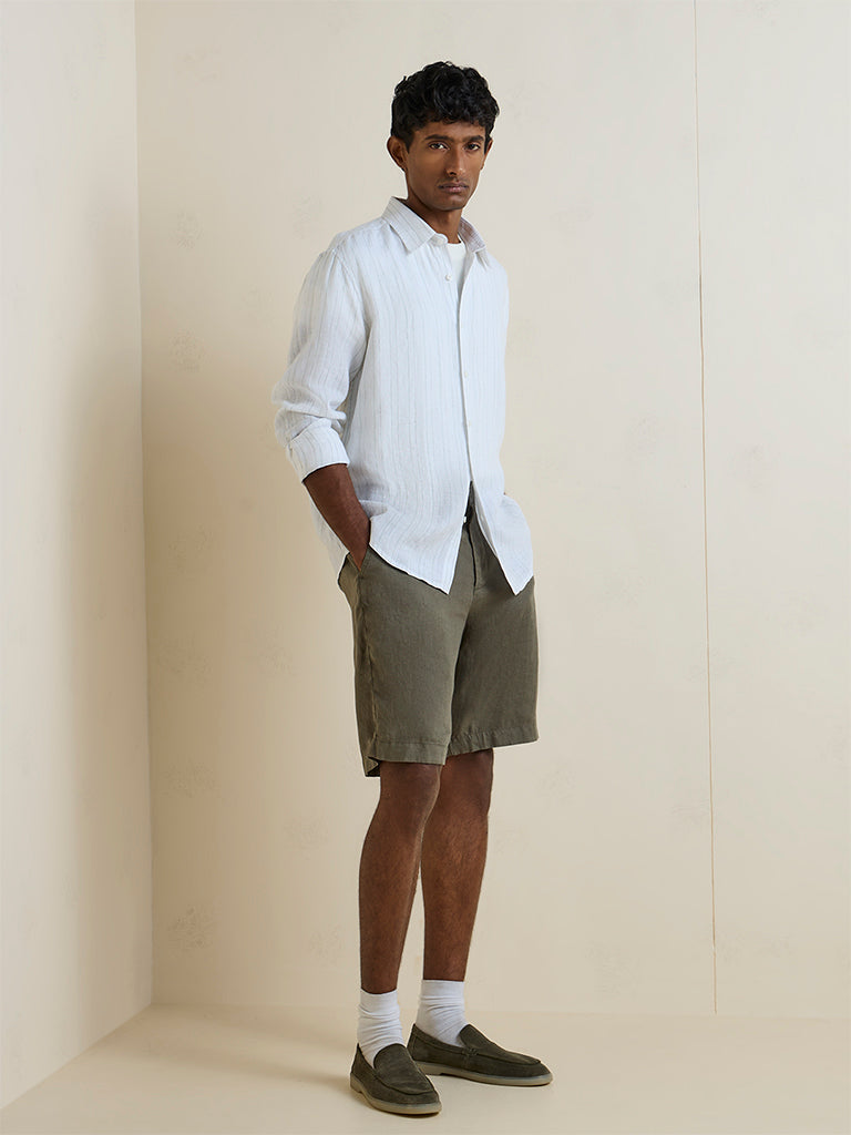 Ascot Off-White Striped Relaxed-Fit Linen Shirt
