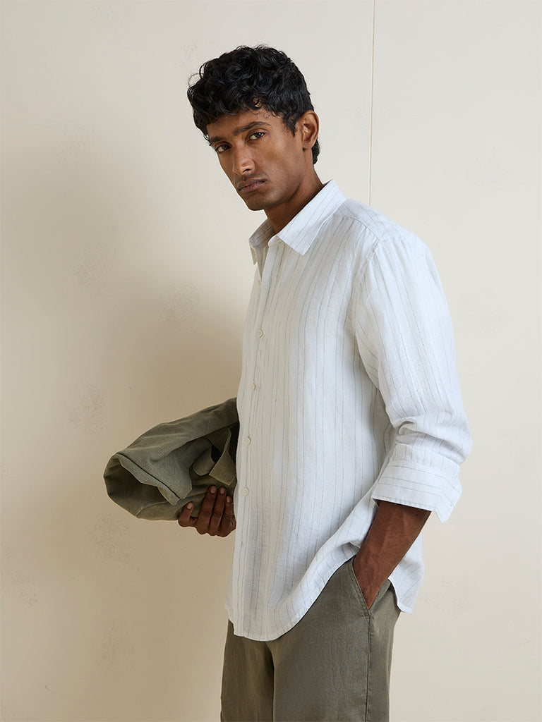 Ascot Off-White Striped Relaxed-Fit Linen Shirt