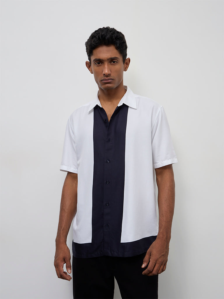 Ascot Off-White Color-Block Relaxed-Fit Cotton-Blend Shirt