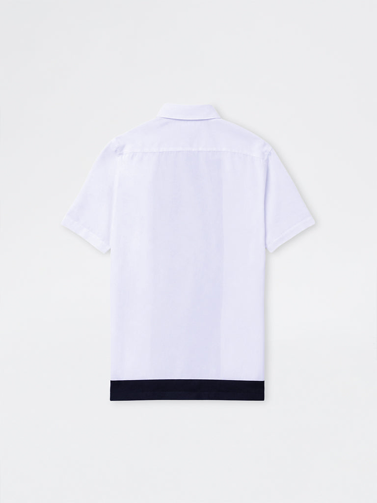 Ascot Off-White Color-Block Relaxed-Fit Cotton-Blend Shirt