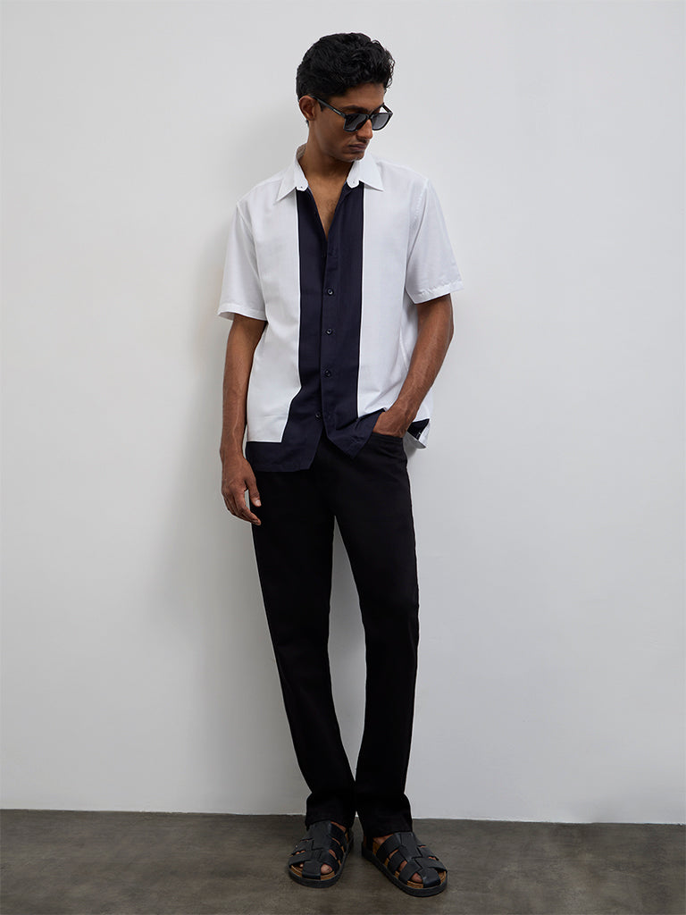 Ascot Off-White Color-Block Relaxed-Fit Cotton-Blend Shirt