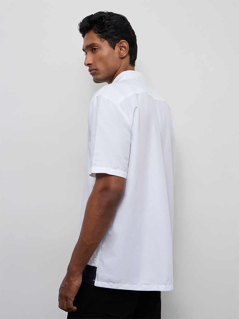 Ascot Off-White Color-Block Relaxed-Fit Cotton-Blend Shirt