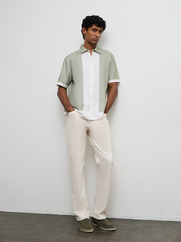Ascot Sage Color-Blocked Relaxed-Fit Cotton-Blend Shirt