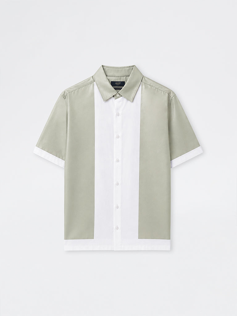Ascot Sage Color-Blocked Relaxed-Fit Cotton-Blend Shirt