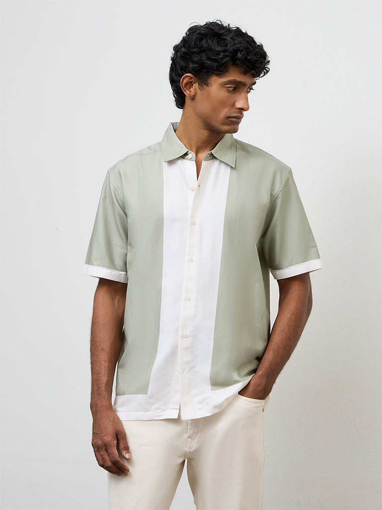 Ascot Sage Color-Blocked Relaxed-Fit Cotton-Blend Shirt