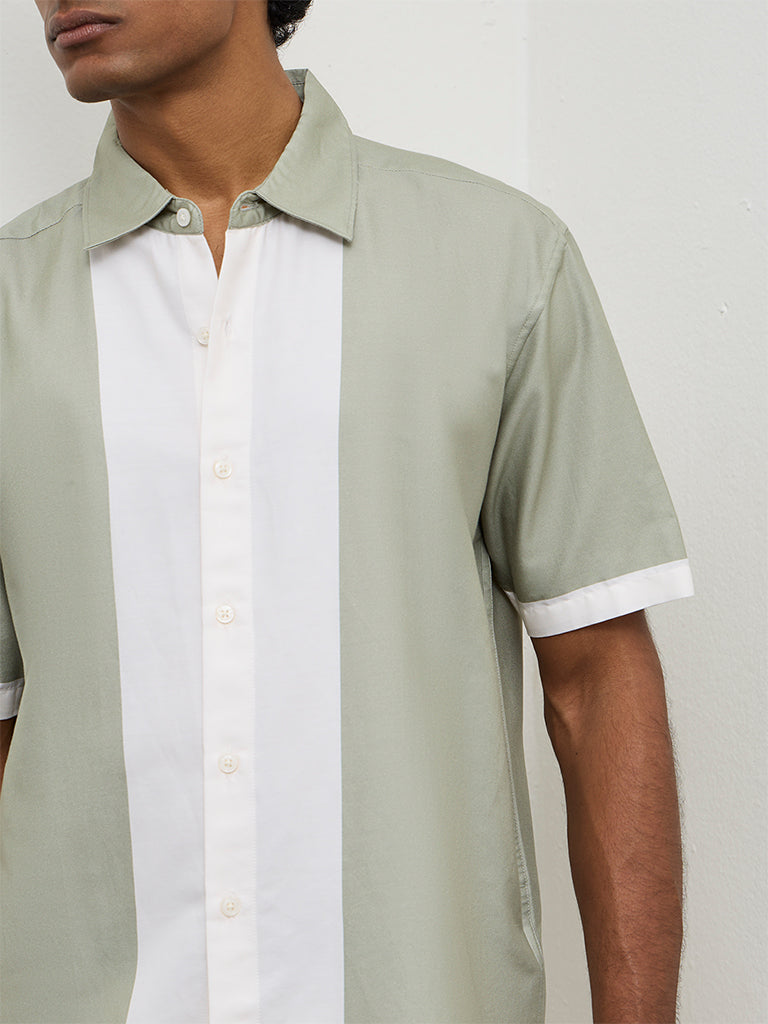 Ascot Sage Color-Blocked Relaxed-Fit Cotton-Blend Shirt