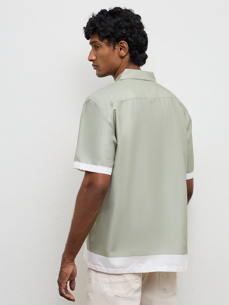 Ascot Sage Color-Blocked Relaxed-Fit Cotton-Blend Shirt