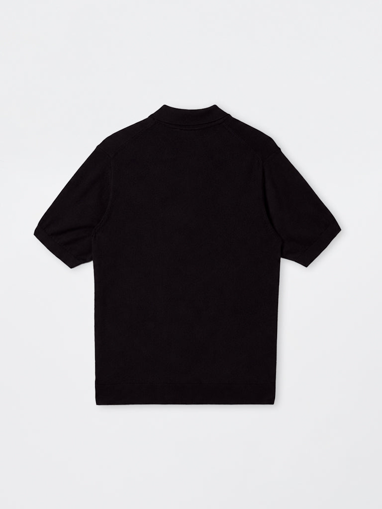 WES Formals Black Solid Relaxed-Fit Cotton-Blend Polo T-Shirt