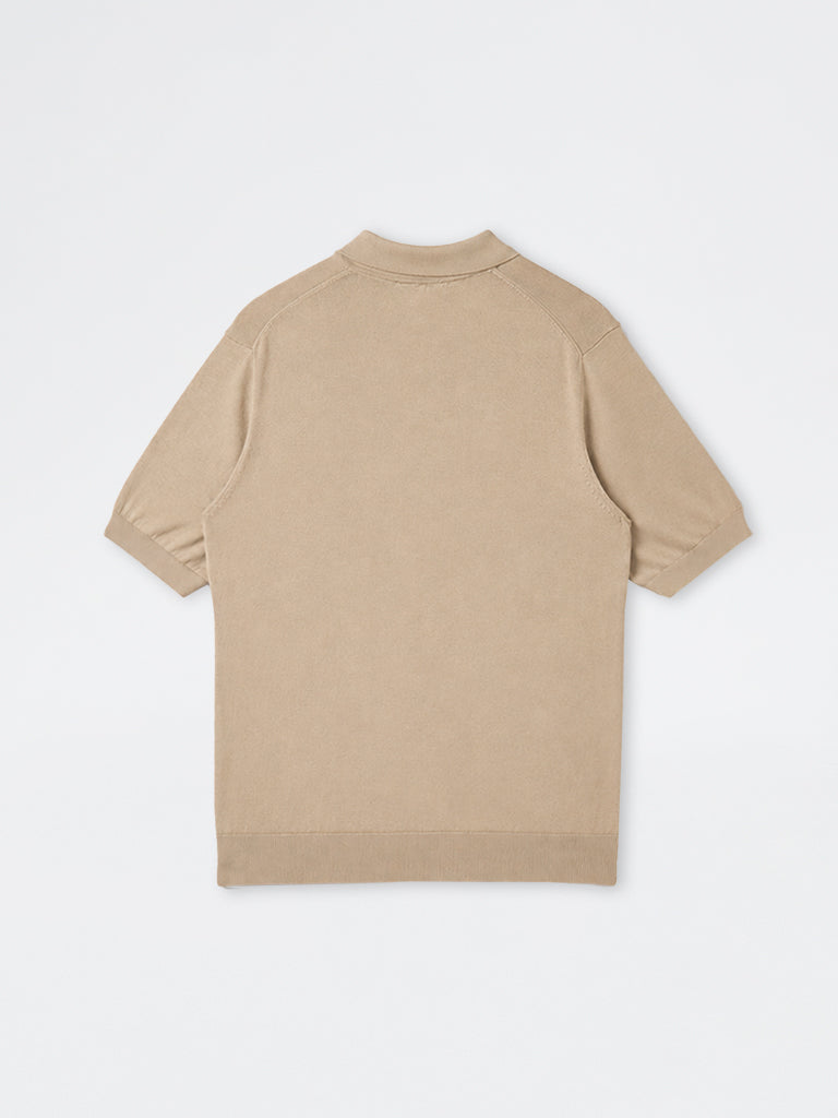 WES Formals Beige Solid Relaxed-Fit Cotton-Blend Polo T-Shirt