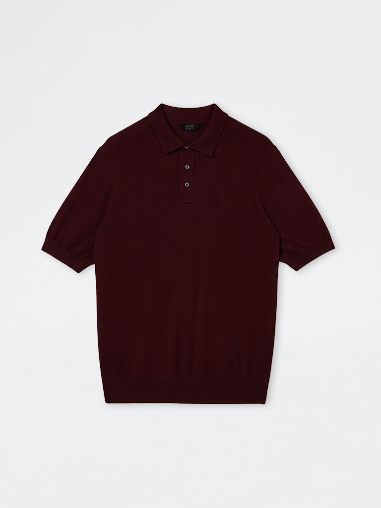 WES Formals Wine Solid Relaxed-Fit Cotton-Blend Polo T-Shirt