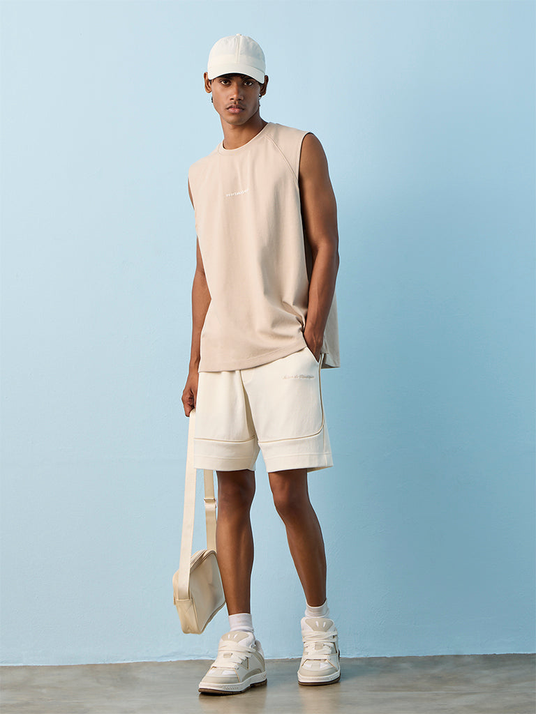 Nuoflexx Beige Relaxed-Fit Cotton-Blend T-Shirt