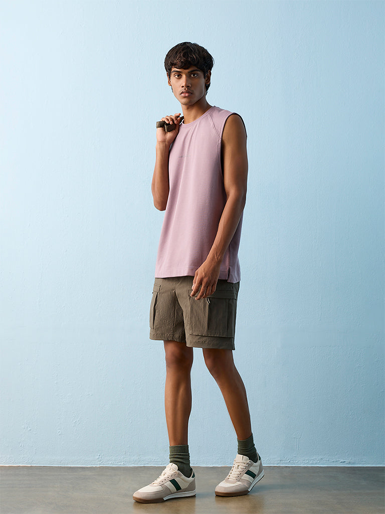 Nuoflexx Mauve Text-Design Relaxed-Fit Cotton-Blend T-Shirt