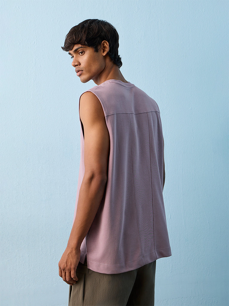 Nuoflexx Mauve Text-Design Relaxed-Fit Cotton-Blend T-Shirt