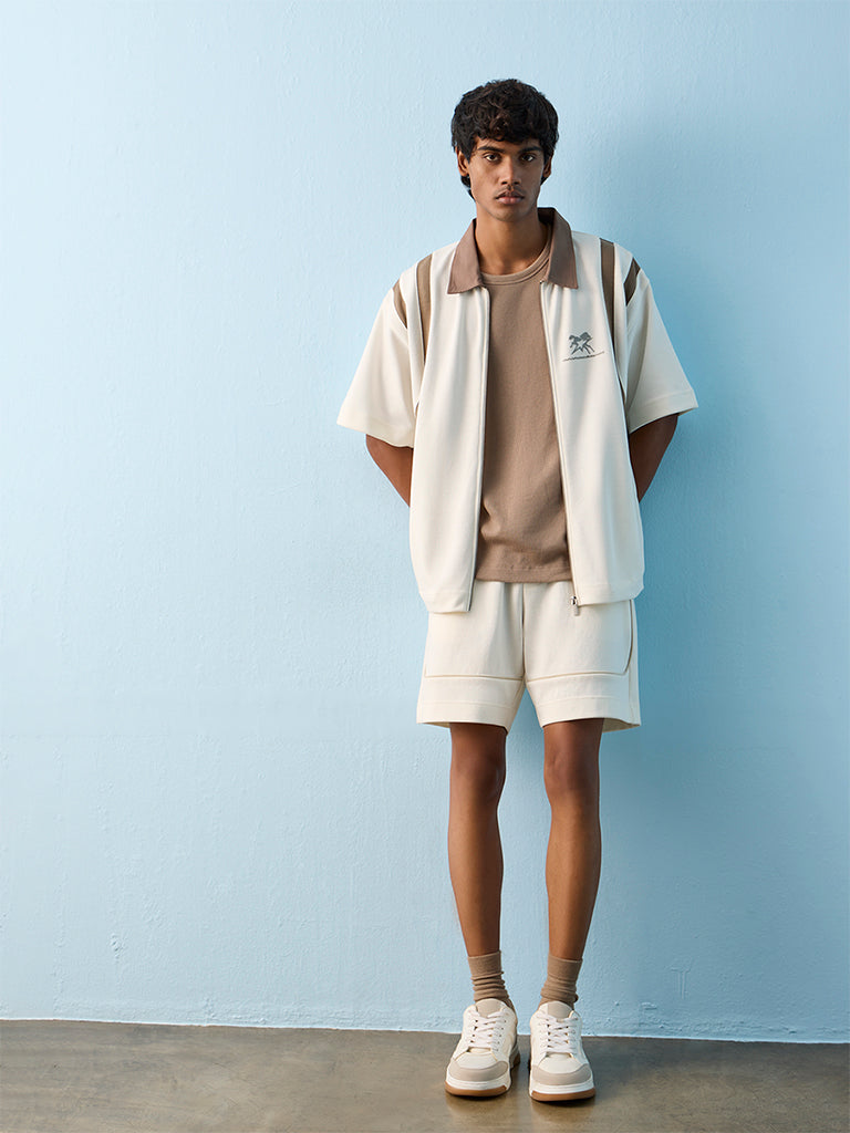 Nuoflexx Off-White Contrast-Detailed Cotton-Blend Relaxed-Fit Jacket