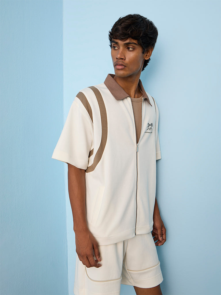 Nuoflexx Off-White Contrast-Detailed Cotton-Blend Relaxed-Fit Jacket