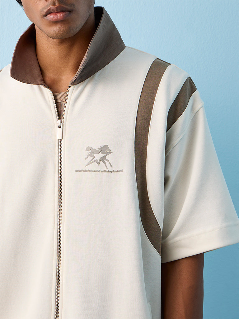 Nuoflexx Off-White Contrast-Detailed Cotton-Blend Relaxed-Fit Jacket