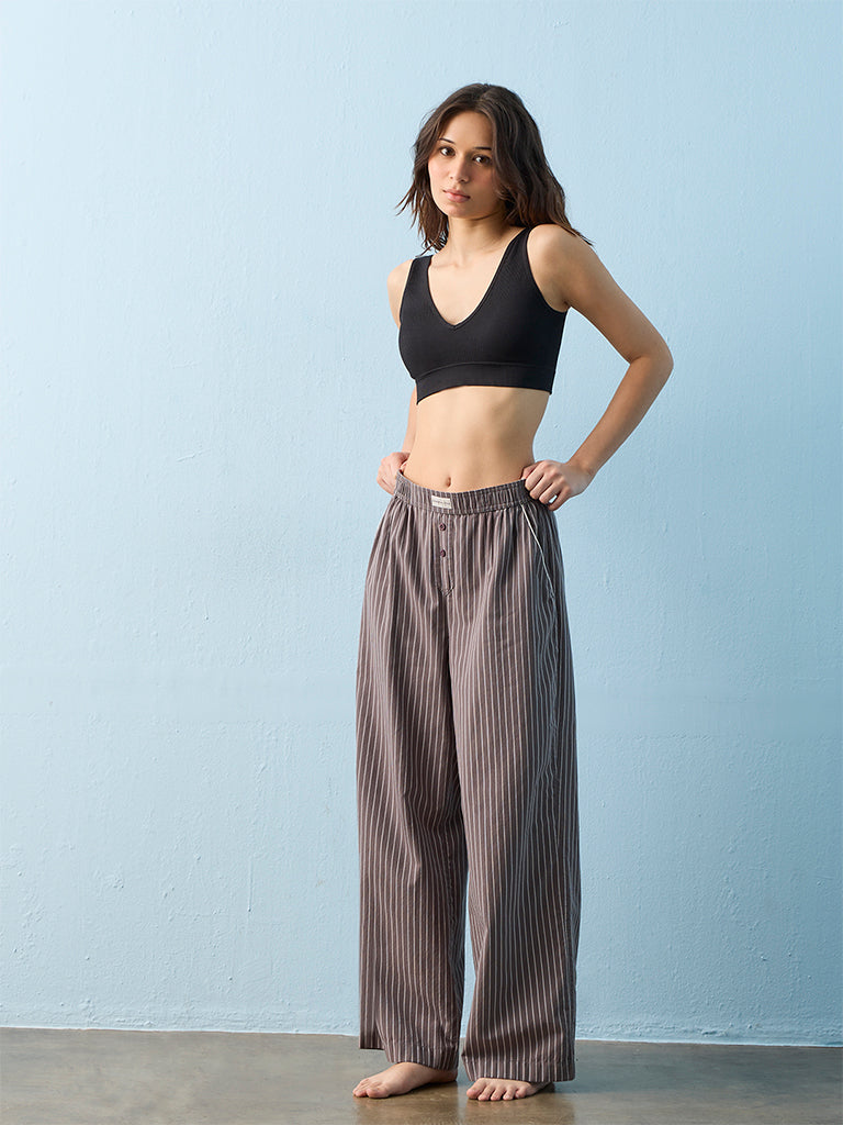 Superstar Black Ribbed-Textured Seam-Free Padded Bra