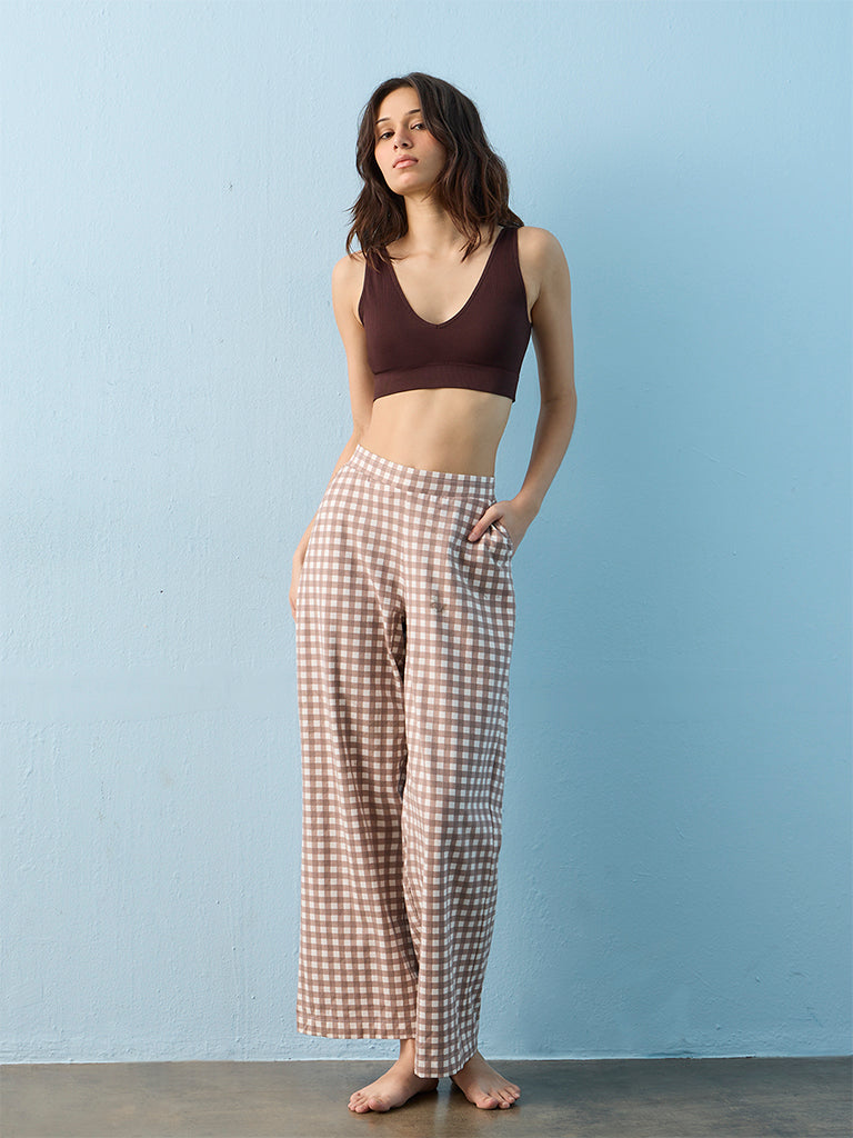 Superstar Dark Brown Ribbed-Textured Seam-Free Padded Bra