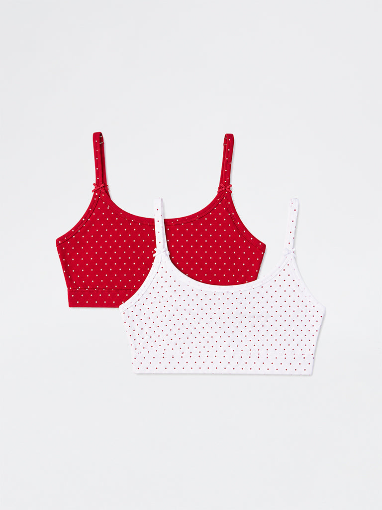 Superstar 2-Pack Polka Dot Printed Cotton-Blend Crop Top Bra