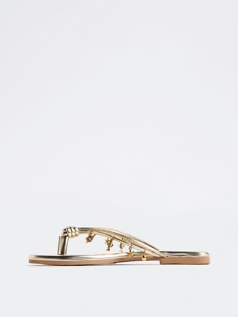 LUNA BLU Gold Thong-Strap Sandals