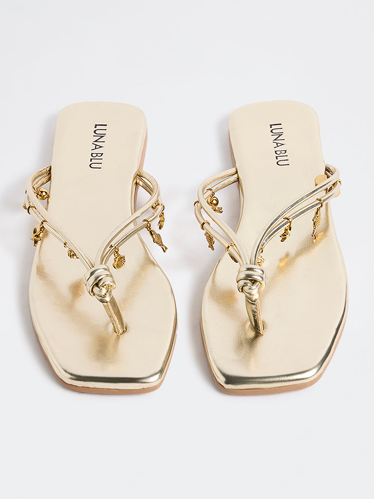 LUNA BLU Gold Thong-Strap Sandals
