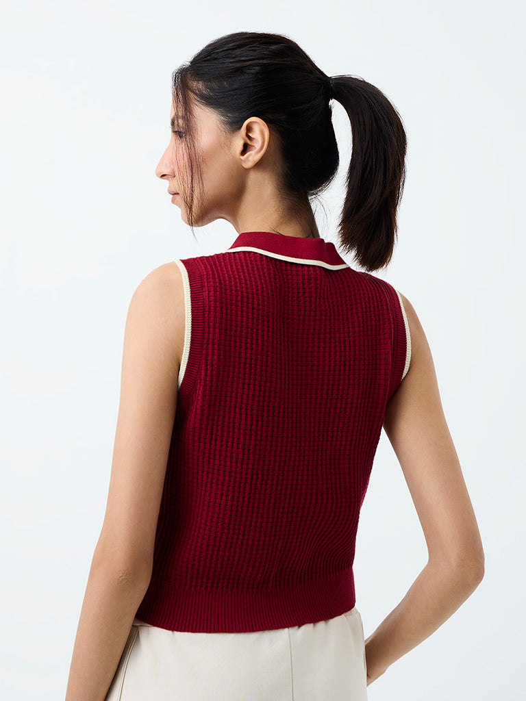 Nuoflexx Red Waffle-Textured Cotton Top