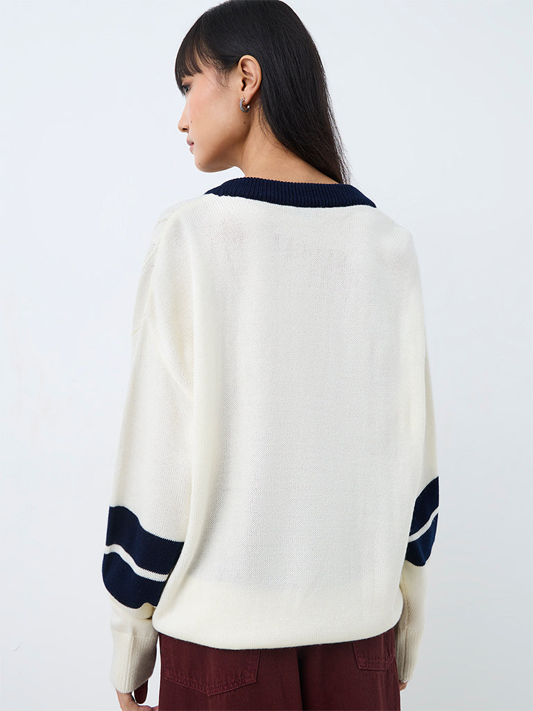 Nuon Off-White Numerical Design Knitted Sweater