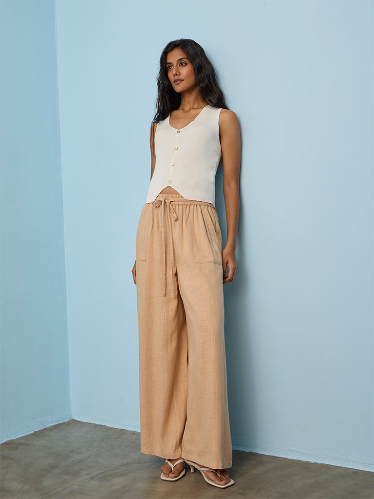 LOV Beige High-Rise Wide-Leg Pants