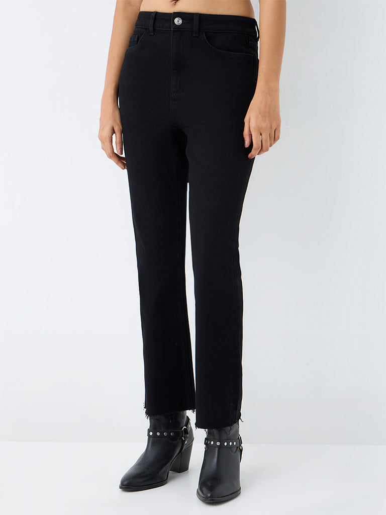 LOV Black Solid High-Rise Jeans