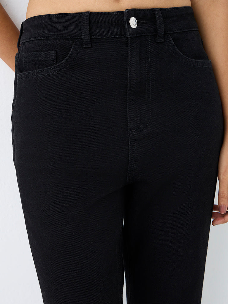 LOV Black Solid High-Rise Jeans