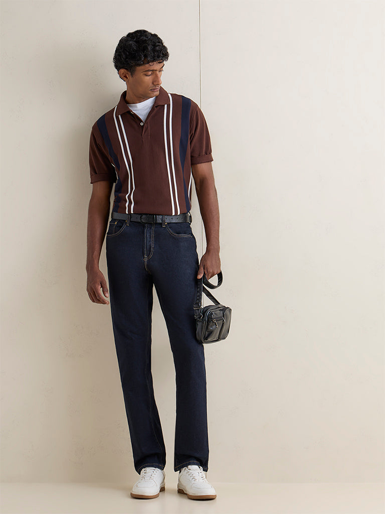 WES Casuals Dark Brown Relaxed-Fit Cotton-Blend Polo T-Shirt
