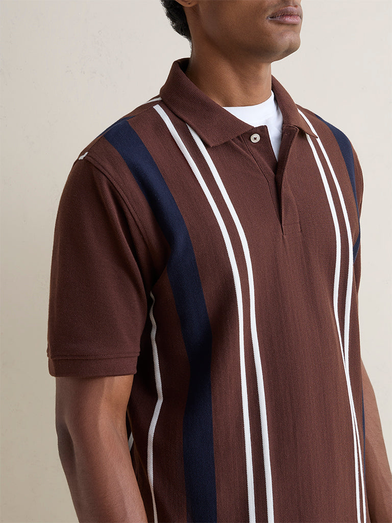 WES Casuals Dark Brown Relaxed-Fit Cotton-Blend Polo T-Shirt