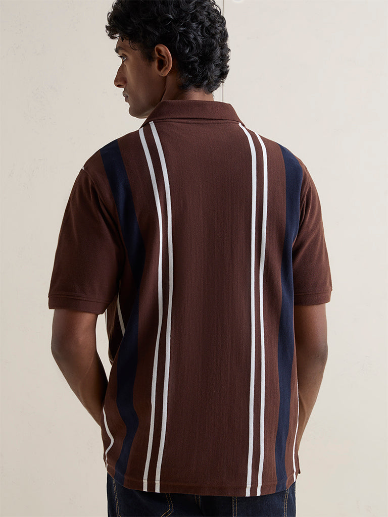 WES Casuals Dark Brown Relaxed-Fit Cotton-Blend Polo T-Shirt