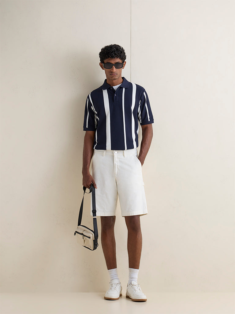 WES Casuals Navy Striped Relaxed-Fit Polo T-Shirt