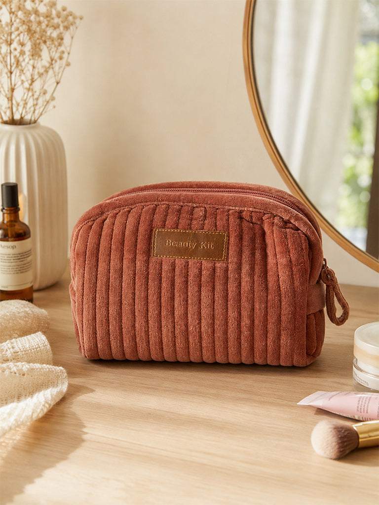 Westside Home Rust Quilted Velvet Travel Pouch